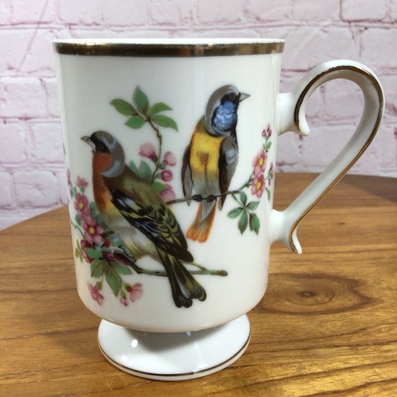 Vintage Royal Crown Songbirds Porcelain Footed Mugs - Set of 6 - Picture 5 of 11